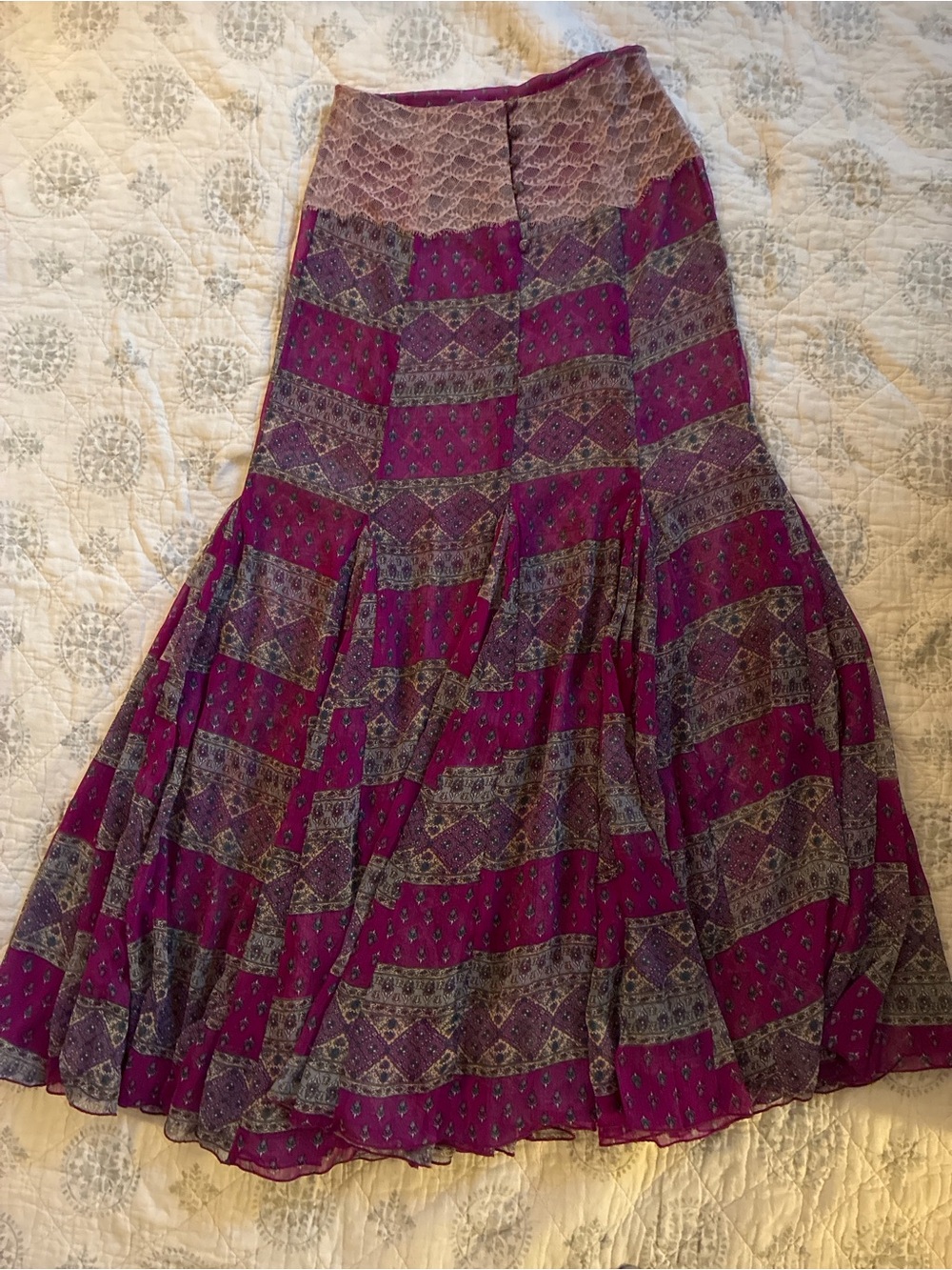 Free People Purple Patchwork Tiered Maxi Skirt